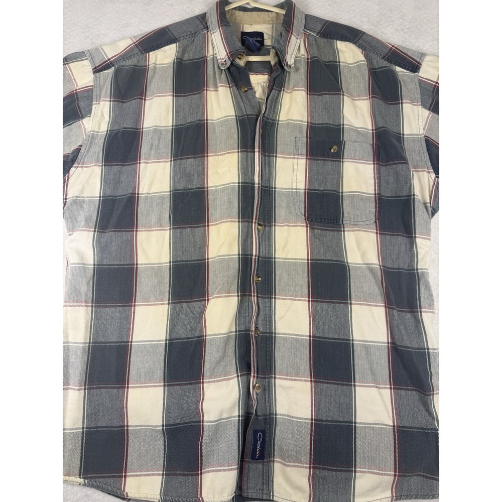 Catalina Mens 2XL Plaid Button Down Shirt 100% Cotton Short‎ Sleeve Vintage Soft